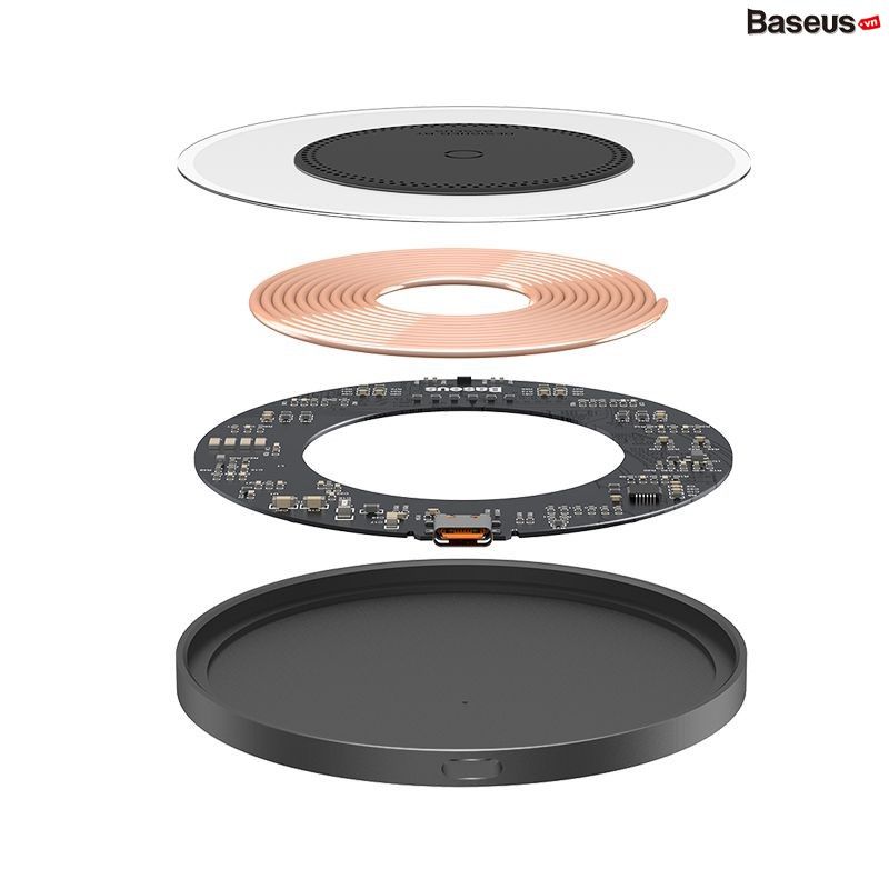 Đế Sạc Nhanh Không Dây Baseus Simple 2 Wireless Charger 15W Qi Cho iPhone Samsung Xiaomi Huawei LG Airpods (Kèm Cáp C To C 24W 12V/2A)