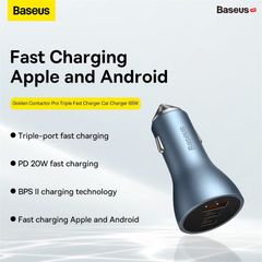 Tẩu Sạc Nhanh Đa Năng Trên Ô Tô 65W Baseus Golden Contactor Pro Triple Fast Charger Car Charger QC 3.0 4.0 Cho IPhone Huawei Xiaomi Samsung