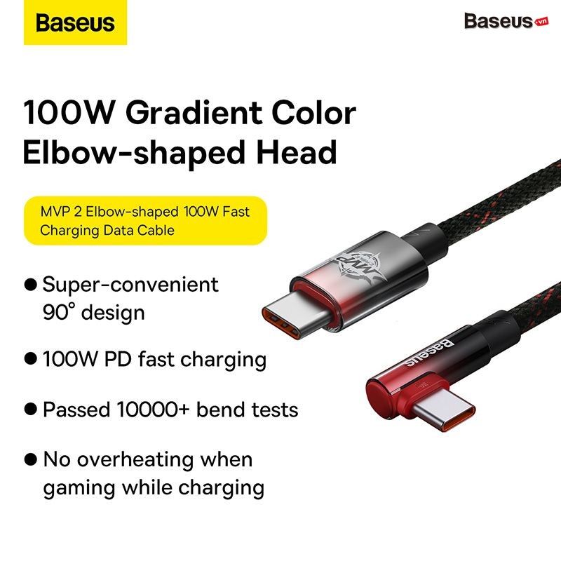 Cáp Sạc Siêu Nhanh 90 Độ Baseus MVP 2 Elbow-shaped Fast Charging Data Cable 100W Sử Dụng cho Điện Thoại Máy Tính Bảng Laptop