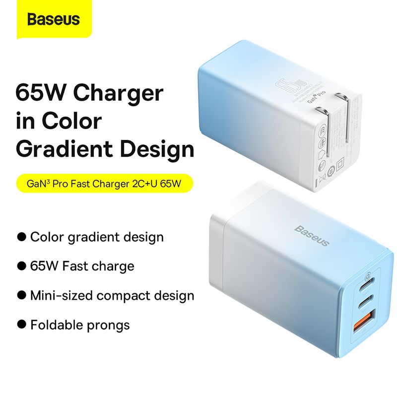 Bộ Sạc Nhanh Baseus GaN5 Pro Quick Charger 65W (Type Cx2 + USB, PD3.0/PPS/QC4.0/SCP/FCP Multi Quick Charge Protocol, New Upgrade Technology)