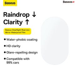 Film Dán Nano Chống Bám Nước Mưa Baseus Baseus ClearSight Rearview Mirror Waterproof Film Clear 0.27mm Dùng Cho Kính Hậu Xe Ô tô Pack of 2