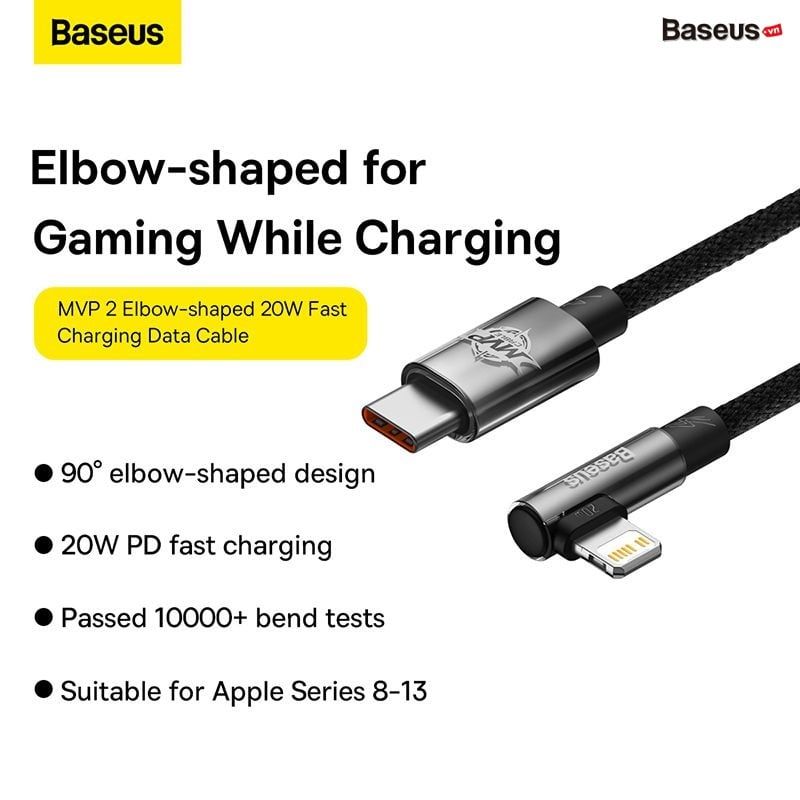 Cáp Sạc Nhanh IPhone 90 Độ Baseus MVP 2 Elbow-shaped Fast Charging Data Cable Type-C to iP 20W