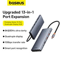 Hub Mở Rộng Kết Nối Baseus PortalJoy Series 13-Port HUB Space Grey (Type-C to HDMI4K@60Hz DP4K@120Hz VGA PD RJ45 SD/TF 3.5mm)