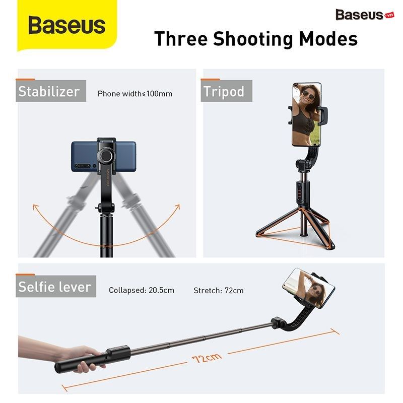 Gậy tự sướng tích hợp Gimbal chống rung thông minh Baseus Lovely Uniaxial Bluetooth Folding Stand Selfie Stabilizer (Anti Shake, Tripod, Gimbal, Bluetooth Selfie Stick)