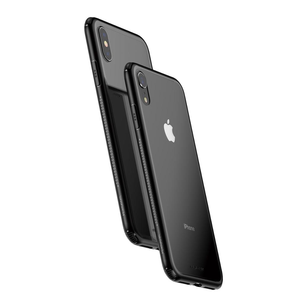 Ốp lưng kính cường lực viền Silicone chống sốc Baseus See-through Glass Case cho iphone XS/ XR/ XS Max (Tempered Glass + Soft Silicone )