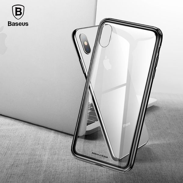 Ốp lưng kính cường lực viền Silicone chống sốc Baseus See-through Glass Case cho iphone XS/ XR/ XS Max (Tempered Glass + Soft Silicone )