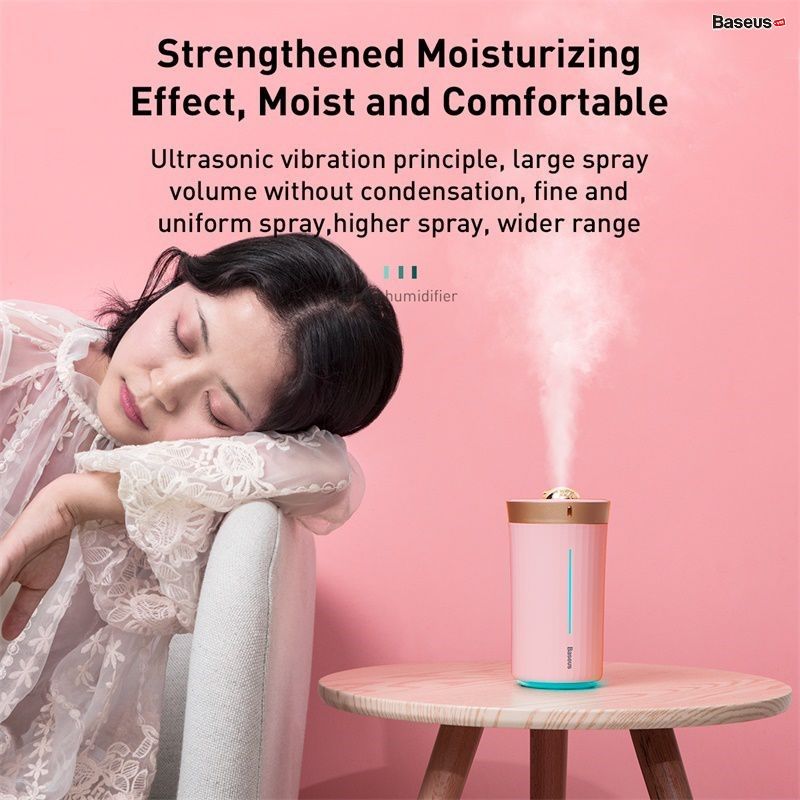 Máy phun sương tạo ẩm mini tích hợp đèn trang trí đổi màu Baseus Whale Car/ Home/ Office Humidifier (420ml, USB 5V, Ultrasonic Air Diffuser/ Humidifier Atomizer)