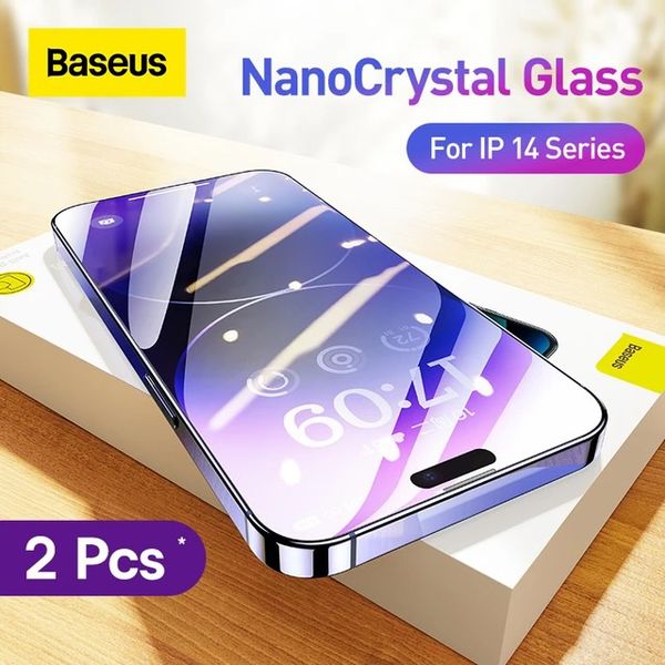 Kính Cường Lực Full HD 8K Chống Bụi Màn Loa Cho iPhone 14 series Baseus All-glass Nano Crystal Tempered Glass Film 0.3mm New 2022 (Full kính, full viền, Bộ 2 cái + Khung cố định hỗ trợ dán)