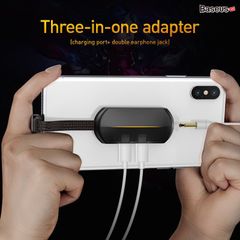 Bộ chia cổng Lightning 1 thành 2 + Audio AUX3.5mm chuyên dùng cho Game thủ Baseus L47 cho iPhone/iPad (Lightning Male to Dual Lightning & 3.5mm Female 3 in 1 Adapter)