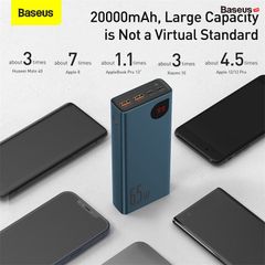 Pin dự phòng sạc nhanh Baseus Adaman Metal Digital Display Quick Charge Power Bank cho Smartphone/iPad/Macbook/Laptop (65W, 20000mAh, QC3.0/PD3.0/SCP/AFC Quick charge Power Bank)