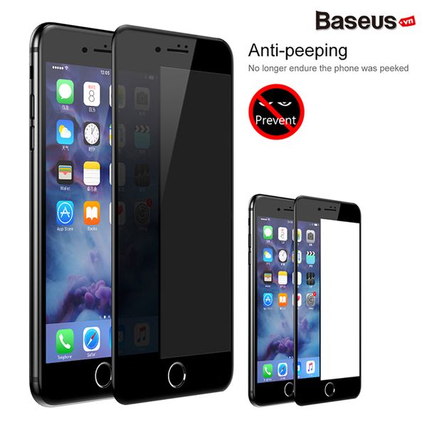 Kính cường lực 3D chống trầy - chống nhìn trộm Baseus Anti Spy - Break Edge LV321 cho iPhone 7/ 8/ Plus (0.23mm, 3D Anti Peeping Tempered Glass Film)