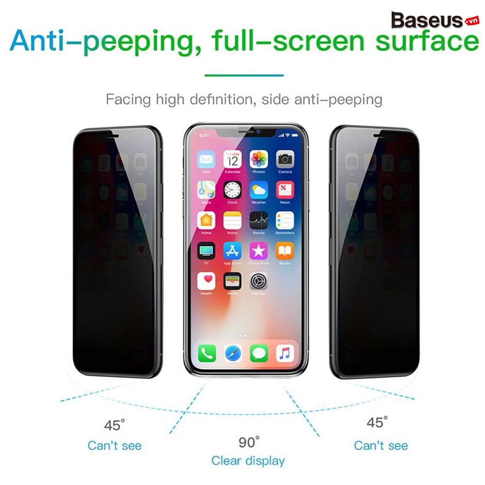 Kính cường lực 5 lớp siêu bền - chống nhìn trộm Baseus Anti Spy 3D Curved-screen cho iPhone X/XS Max/iP 11 Pro Max (0.23mm, 3D Anti Peeping Tempered Glass Film)