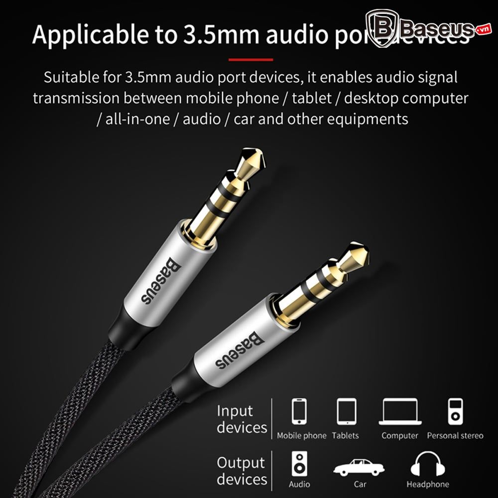 Dây cáp âm thanh chất lượng cao AUX Audio 3.5 Baseus M30 (Aux Cable 3.5mm Jack Male to Male)