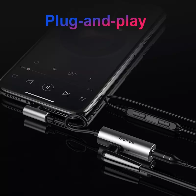 Bộ chuyển cổng Lightning sang Audio 3.5mm + Lightning Baseus L42 cho iPhone X/ XS Max (New Model, Smart Upgrade )