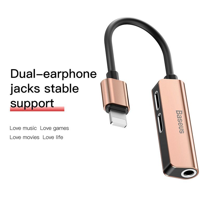 Bộ chuyển cổng Lightning sang Dual Lightning + Audio AUX 3.5mm Baseus L52 cho iPhone/ iPad