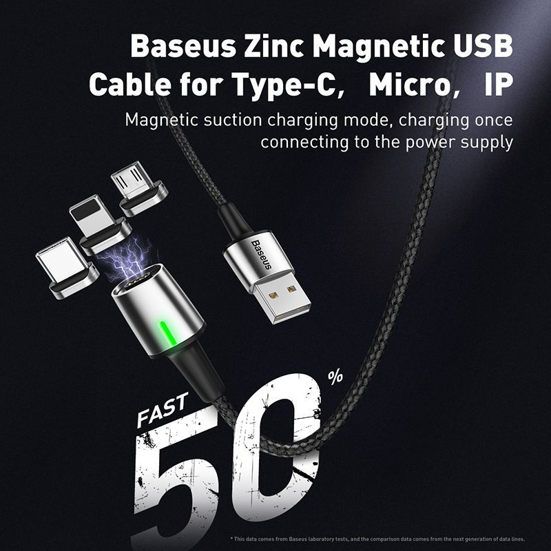 Cáp sạc từ tính Baseus Zinc Magnetic Cable Series 2 (Type C/ Micro/ Lightning , Sync Data & Quick Charge 3.0, New Model 2019)