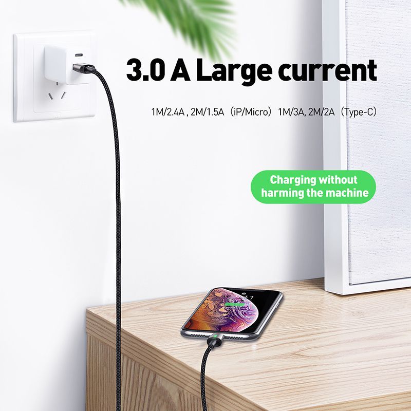 Cáp sạc từ tính Baseus Zinc Magnetic Cable Series 2 (Type C/ Micro/ Lightning , Sync Data & Quick Charge 3.0, New Model 2019)