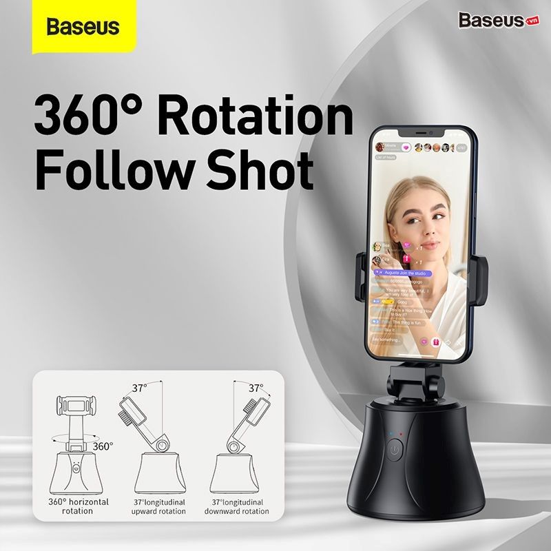 Đế giữ điện thoại thông minh, Auto-Tracking chuyển động Baseus 360°AI Following Shot (Bluetooth 5.0 - Wireless Connection, Auto Following, Face Tracking, 360 Degree Rotation, Anti-Shake)