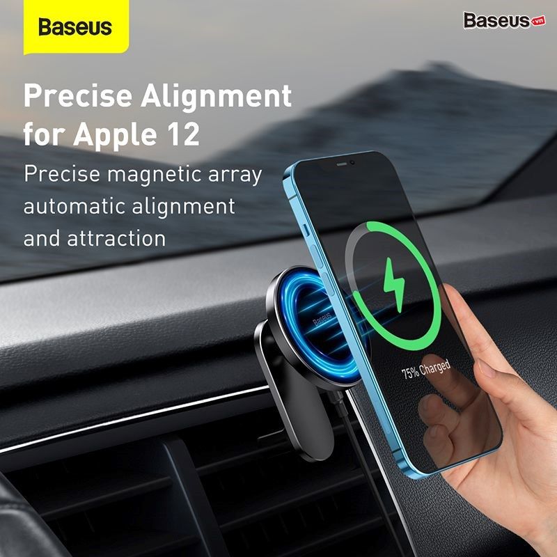 Đế giữ điện thoại tích hợp nam châm và Sạc không dây dùng trên xe ô tô Baseus Big Energy Car Mount Wireless Charger (15W, Magsafe Wireless Quick Charger and Holder for Car)