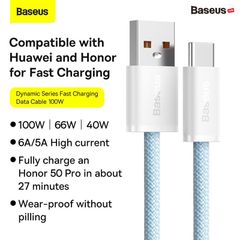 Cáp Sạc Nhanh, Vải Dù Siêu Bền Baseus Dynamic Series USB to Type-C 100W (5A/20V, ABS+ High Density Braided Wire, Fast Charging Data Cable)