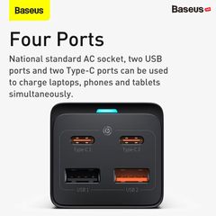 Bộ sạc nhanh tích hợp dây nguồn nối dài Baseus GaN3 Pro Desktop Powerstrip 5 in 1 65W/100W (USB*2, Type C*2, AC 100V-240V, Quick Charger)