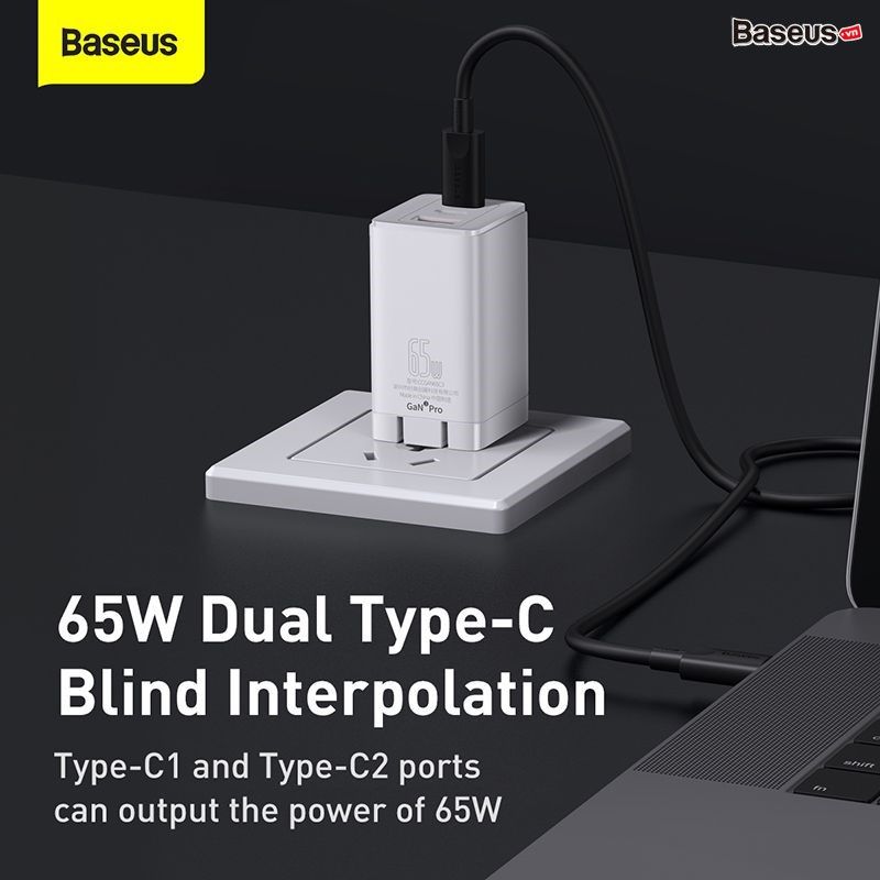 Bộ Sạc Nhanh Baseus GaN5 Pro Quick Charger 65W (Type Cx2 + USB, PD3.0/PPS/QC4.0/SCP/FCP Multi Quick Charge Protocol, New Upgrade Technology)