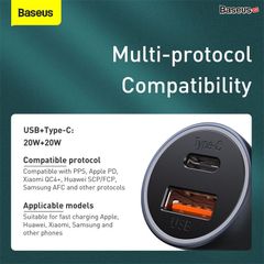 Bộ tẩu sạc nhanh, công suất 40W dùng cho xe hơi Baseus Golden Contactor Pro (40W, Dual USB/ U+C Port, Aluminium, PD20W/QC3.0 Car Quick Charger)
