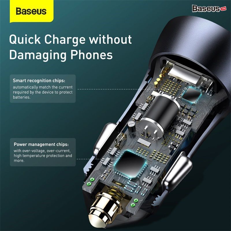 Bộ tẩu sạc nhanh, công suất 40W dùng cho xe hơi Baseus Golden Contactor Pro (40W, Dual USB/ U+C Port, Aluminium, PD20W/QC3.0 Car Quick Charger)