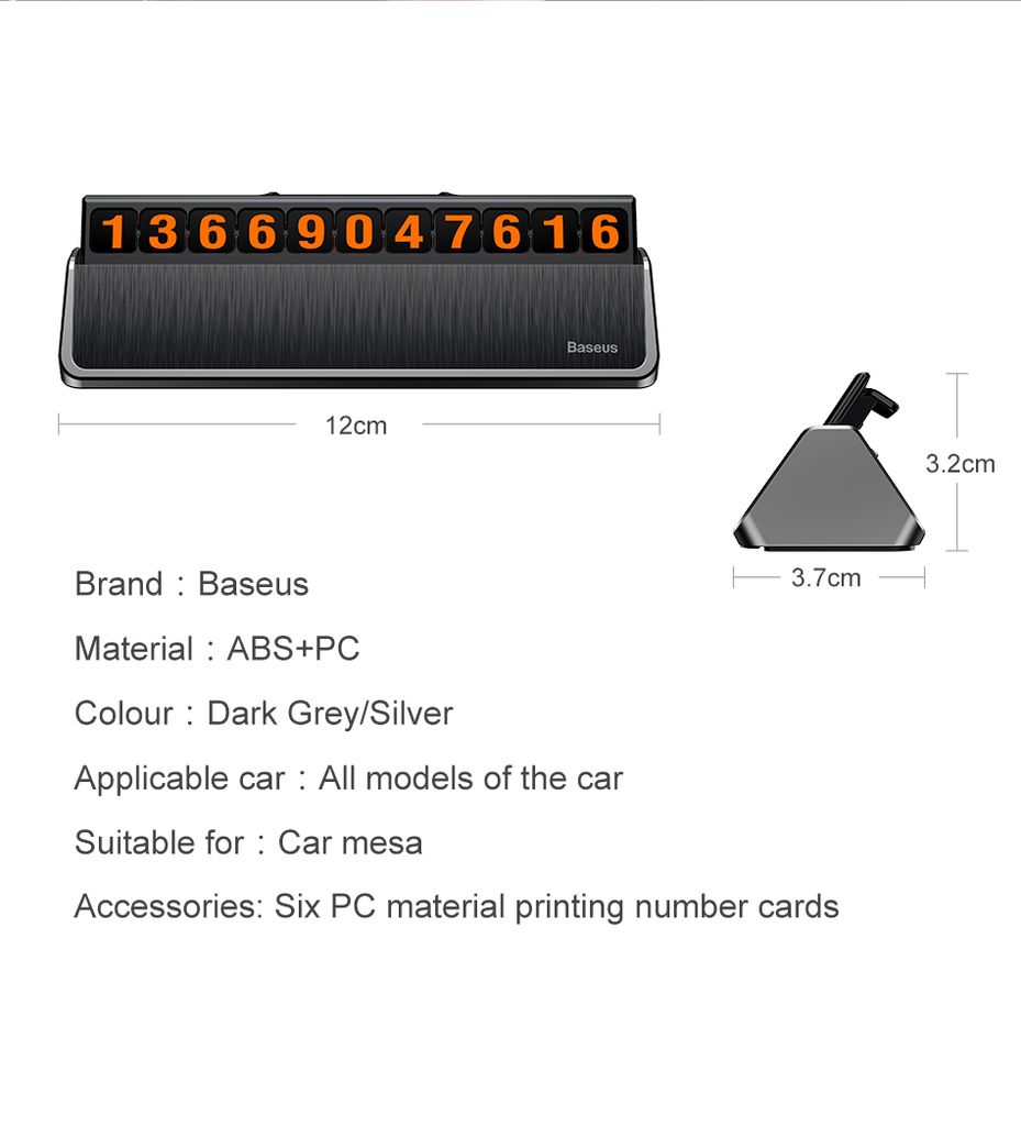 Bảng số điện thoại Baseus Hermit Temporary LV121 dùng cho xe hơi ( Nam châm, nhựa cao cấp ABS + PC )