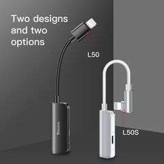 Bộ chuyển cổng Lightning sang Audio AUX 3.5mm + Lightning Baseus L50/L50S cho iPhone (Vừa sạc pin vừa nghe nhạc, có hỗ trợ Micro/ Đàm thoại)