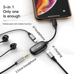 Bộ chuyển cổng Lightning sang Audio AUX 3.5mm + Dual Lightning Baseus L51 cho iPhone/iPad (Vừa sạc pin vừa nghe nhạc, có hỗ trợ Micro/Đàm thoại)