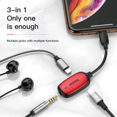 Bộ chuyển cổng Lightning sang Audio AUX 3.5mm + Dual Lightning Baseus L51 cho iPhone/iPad (Vừa sạc pin vừa nghe nhạc, có hỗ trợ Micro/Đàm thoại)