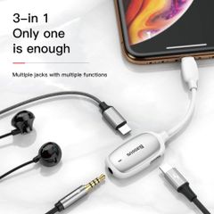 Bộ chuyển cổng Lightning sang Audio AUX 3.5mm + Dual Lightning Baseus L51 cho iPhone/iPad (Vừa sạc pin vừa nghe nhạc, có hỗ trợ Micro/Đàm thoại)