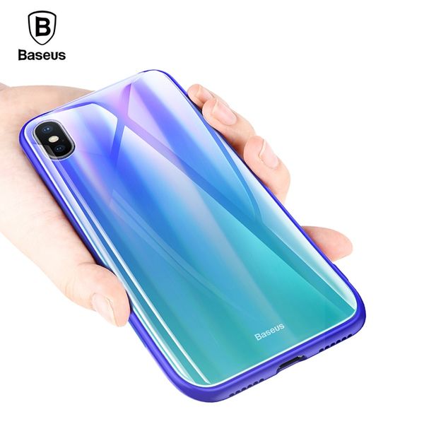 Ốp lưng trong suốt đổi màu Baseus Laser Luster Glass Case cho iPhone X ( Soft Silicone Edge , Tempered Glass Back Cover)