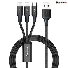 Cáp Sạc 3 Đầu Siêu Bền Baseus Rapid Series 3-in-1 USB to Type C/Lightning/Micro