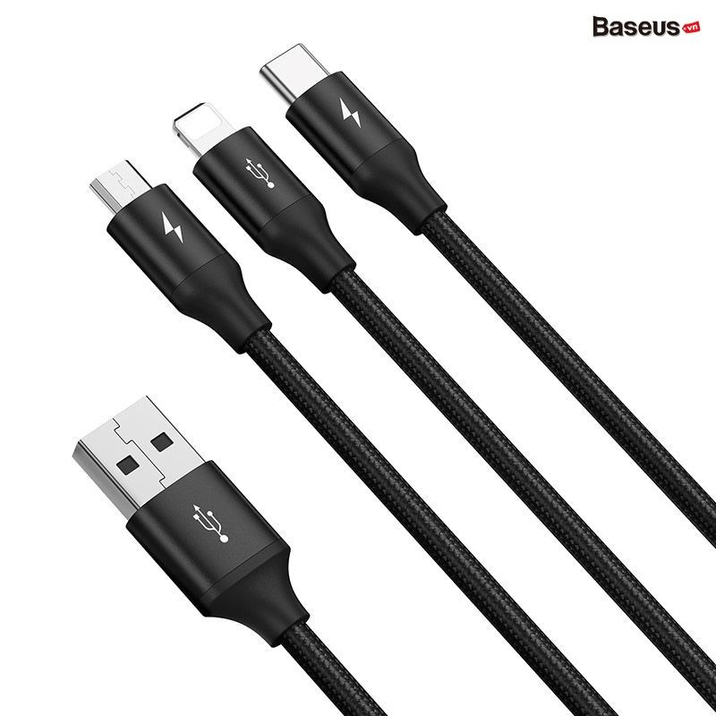 Cáp Sạc 3 Đầu Siêu Bền Baseus Rapid Series 3-in-1 USB to Type C/Lightning/Micro