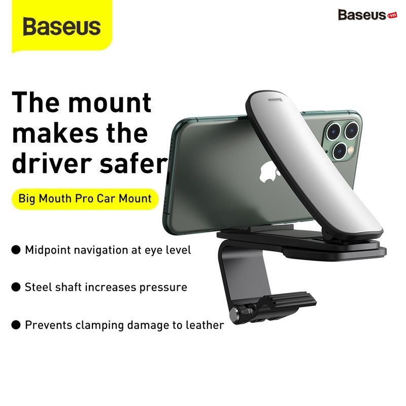 Đế giữ điện thoại dạng kẹp ngang trên xe ô tô Baseus Big Mouth Pro Car Mount (Mount Clip, Clamp Adjustable Phone Holder Stand)