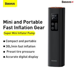 Máy bơm lốp xe thế hệ mới Baseus Super Mini Inflator Pump (12V/0.2 ~150PSI,  30L/min, LED Display, Portable Car Pump)