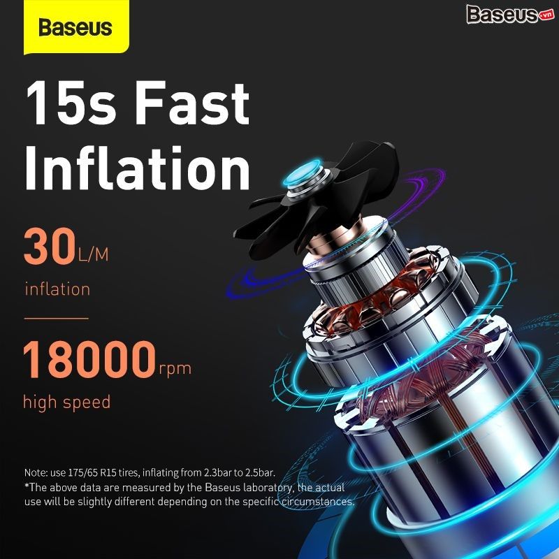 Máy bơm lốp xe thế hệ mới Baseus Super Mini Inflator Pump (12V/0.2 ~150PSI,  30L/min, LED Display, Portable Car Pump)