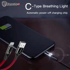 Cáp sạc Lightning tự ngắt thông minh Baseus C Shape Light LV195 cho iPhone 6/ 7/ 8/ iPhone X/ iPad (2.4A, Sạc nhanh, Sợi Carbon Siêu Bền, LED, Intelligent power-off)