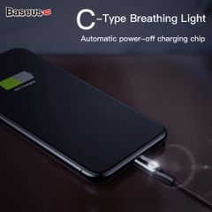 Cáp sạc Type C tự ngắt Baseus C Shape Light LV345 cho Samsung S8/S9/Note8/Note9/ Xiaomi/ Huawei/ Oppo (3A, Sạc nhanh QC 3.0, Tự ngắt khi sạc đầy, Sợi Carbon Siêu Bền, LED đổi màu thông minh)