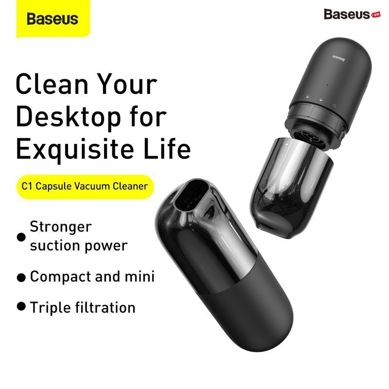 Máy hút bụi mini cầm tay Baseus C1 Capsule Vacuum Cleaner (45W, Pin sạc, 3800Pa)