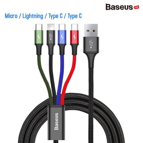 Cáp sạc và truyền dữ liệu tốc độ cao Baseus Three Primary Colors tích hợp 3 đầu kết nối Type C, Android và Lightning ( USB Type A to USB Type C/ Micro USB/ Lightning Fast Charging Cable)