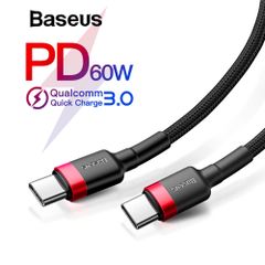 Cáp sạc nhanh & truyền data tốc độ cao Baseus Cafule C to C PD cho Smartphone/ Tablet / Macbook/ Laptop Type C (3A, 60W, Power Delivery, QC3.0 Quick Charge Cable)