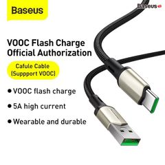 Cáp sạc nhanh, siêu bền Baseus Cafule Type C VOOC Cable cho OPPO/Samsung/Huawei/Xiaomi (5A, VOOC Officially Authorized Quick Charge, Nylon Braided + Zinc Alloy Cable)