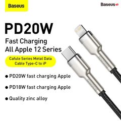 Cáp sạc nhanh C to Lightning 20W cho iPhone 12 Series Baseus Cafule Metal Series (20W, Type C to Lightning Fast charge & Data Cable)