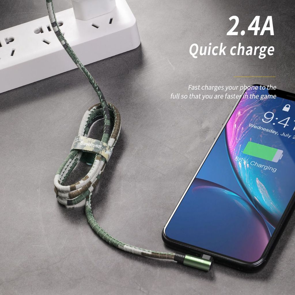 Cáp sạc và truyền dữ liệu siêu bền Baseus Camouflage Mobile Game Cable cho iPhone/ iPad (2.4A, Fast Charging Lightning Cable)