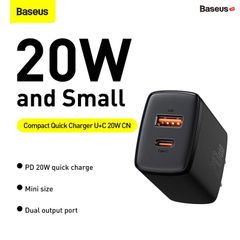 Cốc sạc nhanh siêu nhỏ gọn Baseus Compact Quick Charger 20W (USB + Type C Dual Port, 20W PD/QC 3.0 Multi Quick Charge Support)