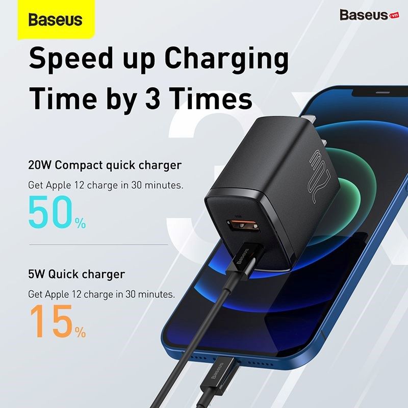 Cốc sạc nhanh siêu nhỏ gọn Baseus Compact Quick Charger 20W (USB + Type C Dual Port, 20W PD/QC 3.0 Multi Quick Charge Support)