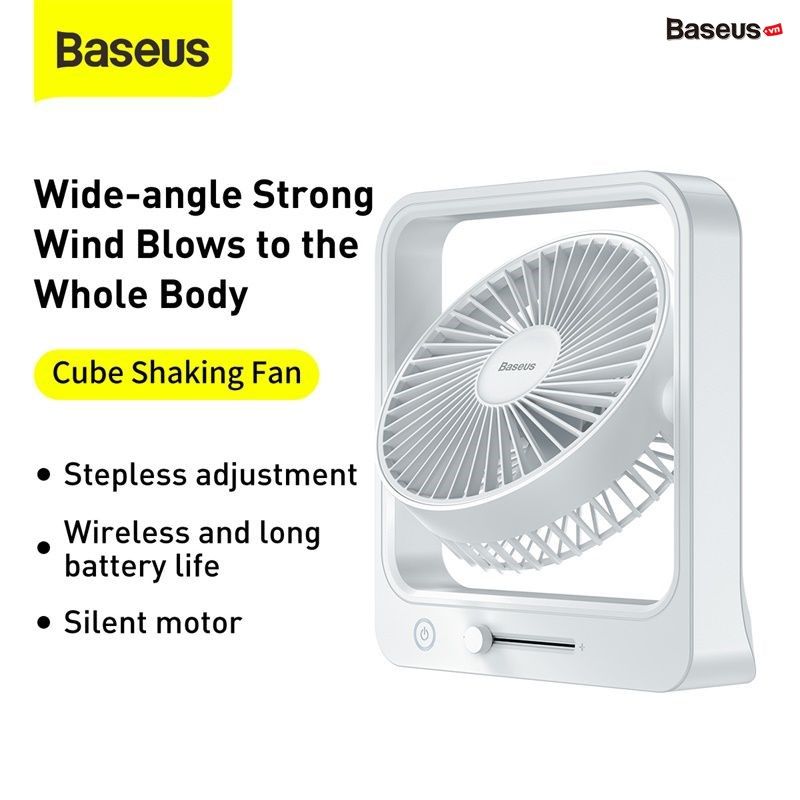 Quạt mini Pin sạc Baseus Cube Shaking Fan (Pin sạc 5400mAh, 18h sử dụng, Xoay 60 độ, Điều chỉnh nhiều cấp tốc độ, Cực êm)